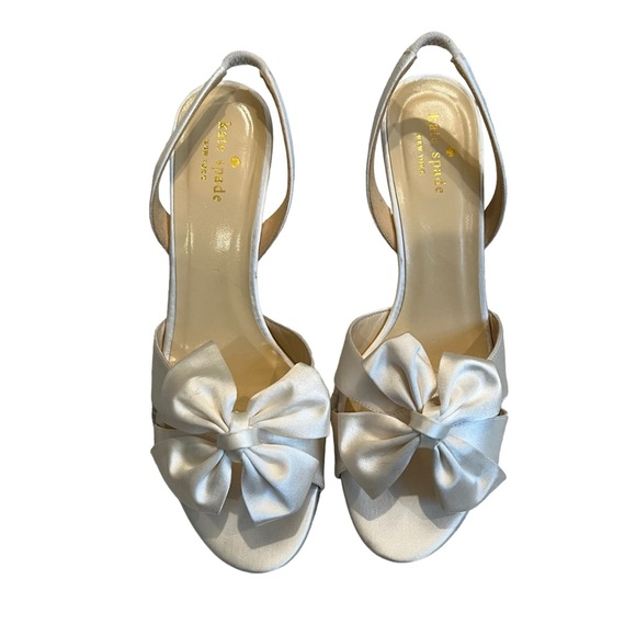 Kate Spade White Satin Slingback Pumps, Sz 9 - Picture 2 of 12